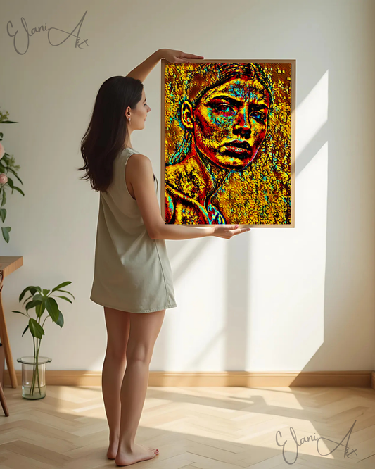 THE AUDACITY - An Original Vibrant Red Orange Colorful Woman's Face Collar Bone Portraiture Impressionistic Wall Artwork Print by ElaniArt