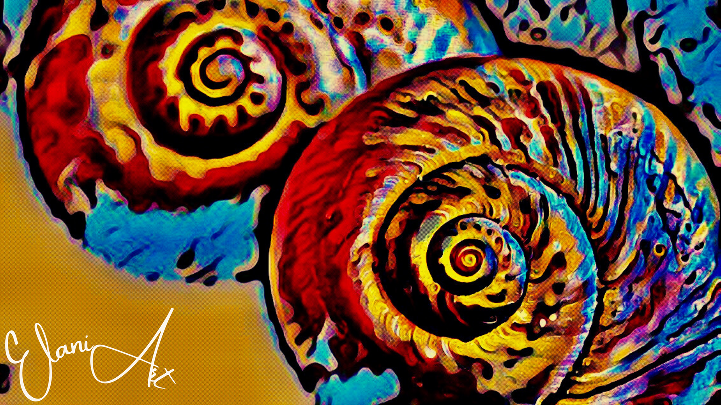 THE SNAILS - An Original Vibrant Red Yellow Colorful Coiled Shelled Snails Gastropods Impressionistic Wall Artwork Print by ElaniArt
