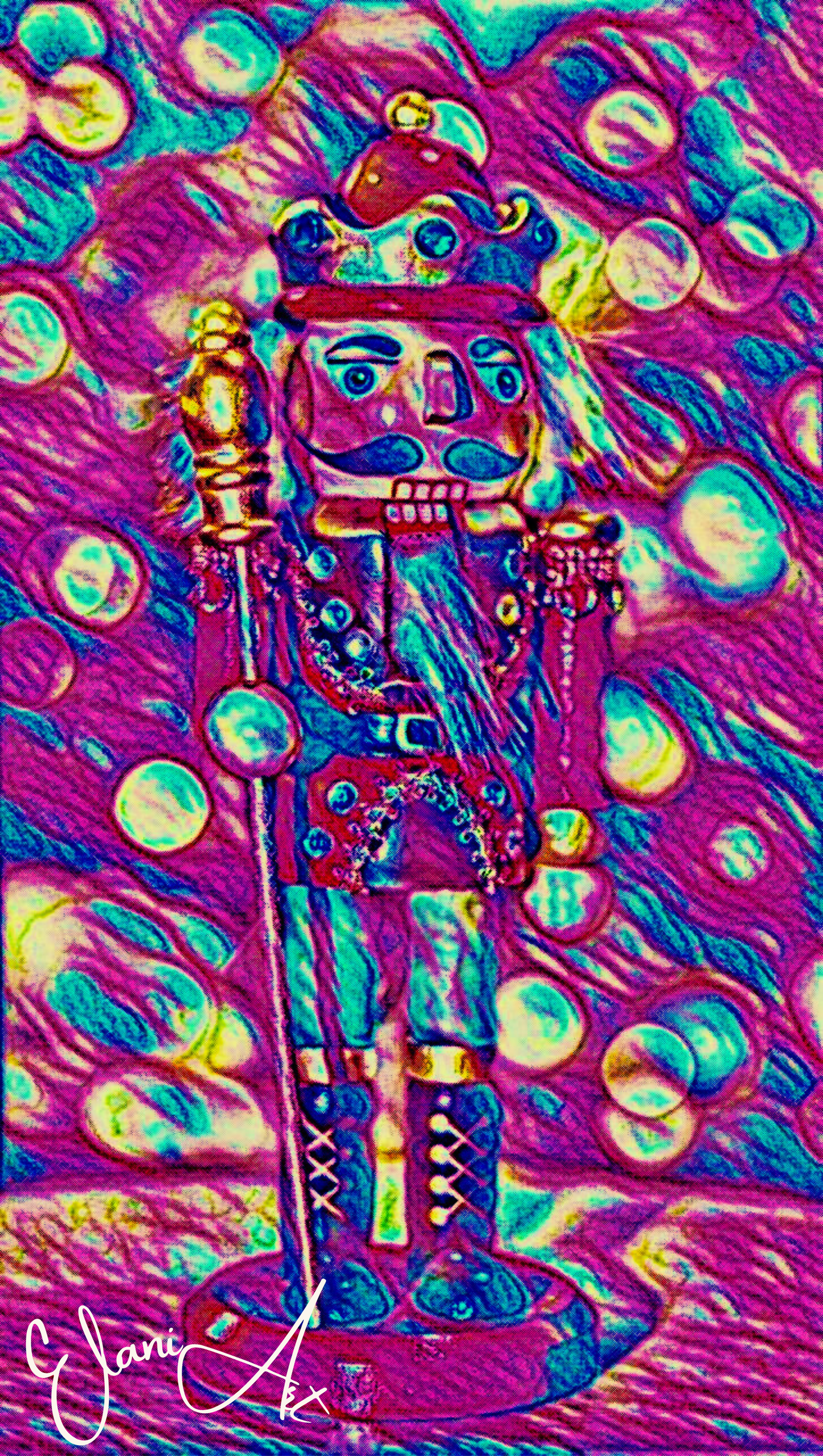 THE NUTCRACKER - An Original Vibrant Pink Magenta Colorful Nutcracker Doll Ballet Christmas Impressionistic Wall Artwork Print by ElaniArt