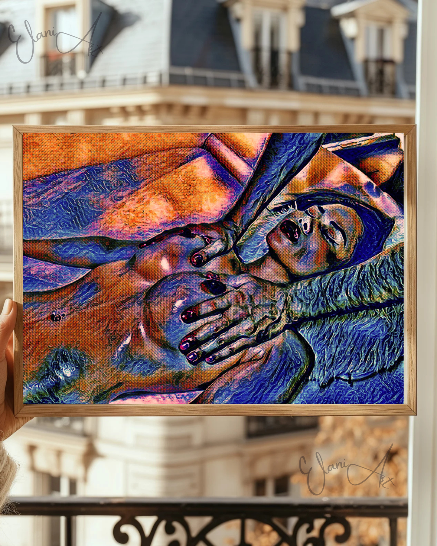 THE MASSAGE - An Original Vibrant Blue Colorful Erotic Nude Woman Getting a Massage Impressionistic Artwork Print - Erotic Art by ElaniArt