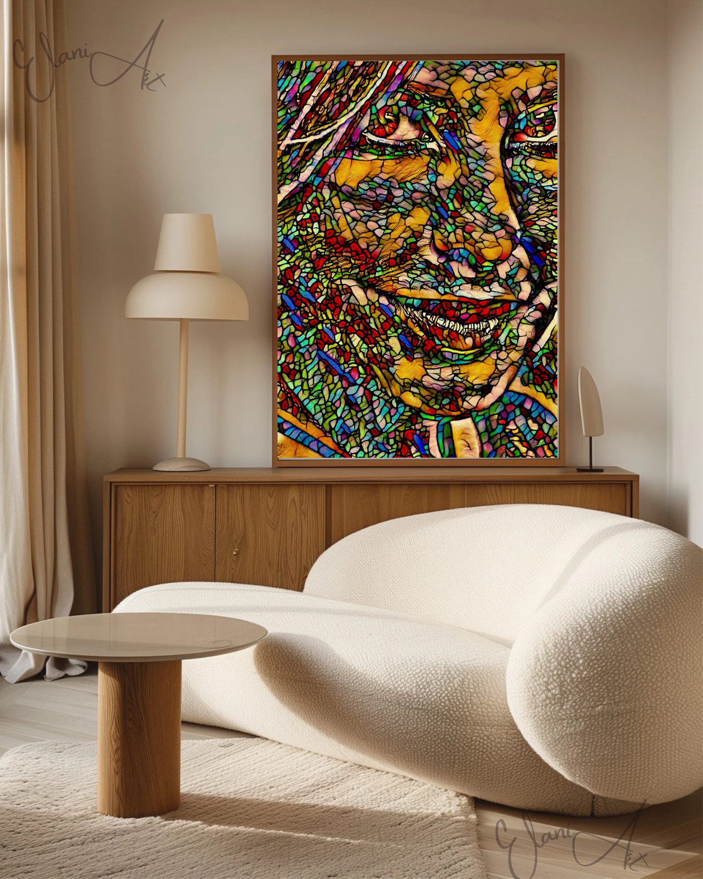 AND YOU? - An Original Vibrant Colorful Woman Portraiture Face Smile Stained Glass Mosaic Impressionistic Wall Artwork Print by ElaniArt