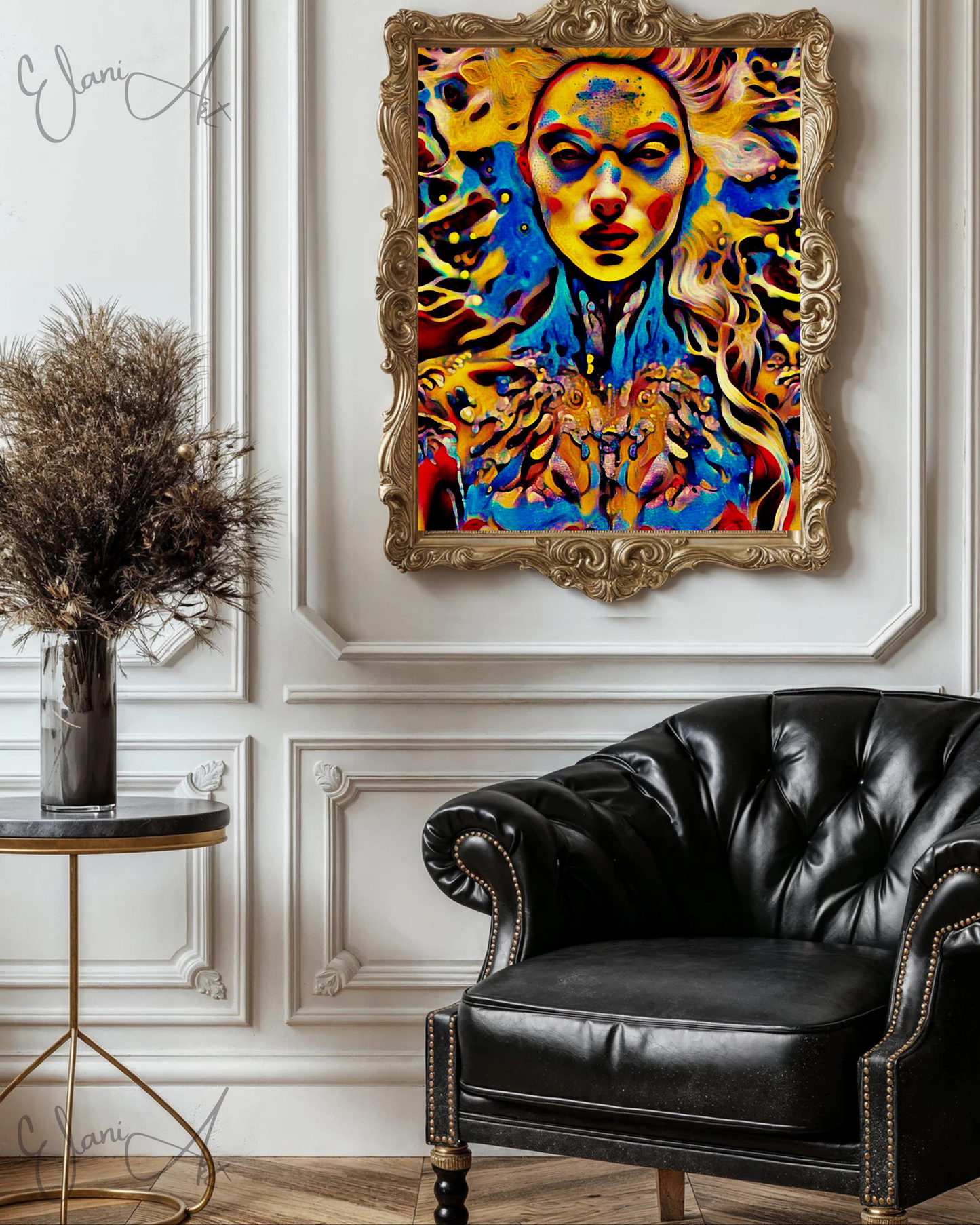 ETHEREAL - An Original Vibrant Red Blue Colorful Goddess Cosmic Psychedelic Portrait Style Fantasy Impressionistic Artwork Print by ElaniArt