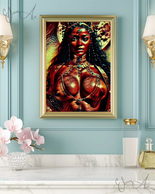 ATHENA - An Original Vibrant Brown Red Erotic Woman Jeweled Goddess of Wisdom Athena Impressionistic Artwork Print - Erotic Art by ElaniArt