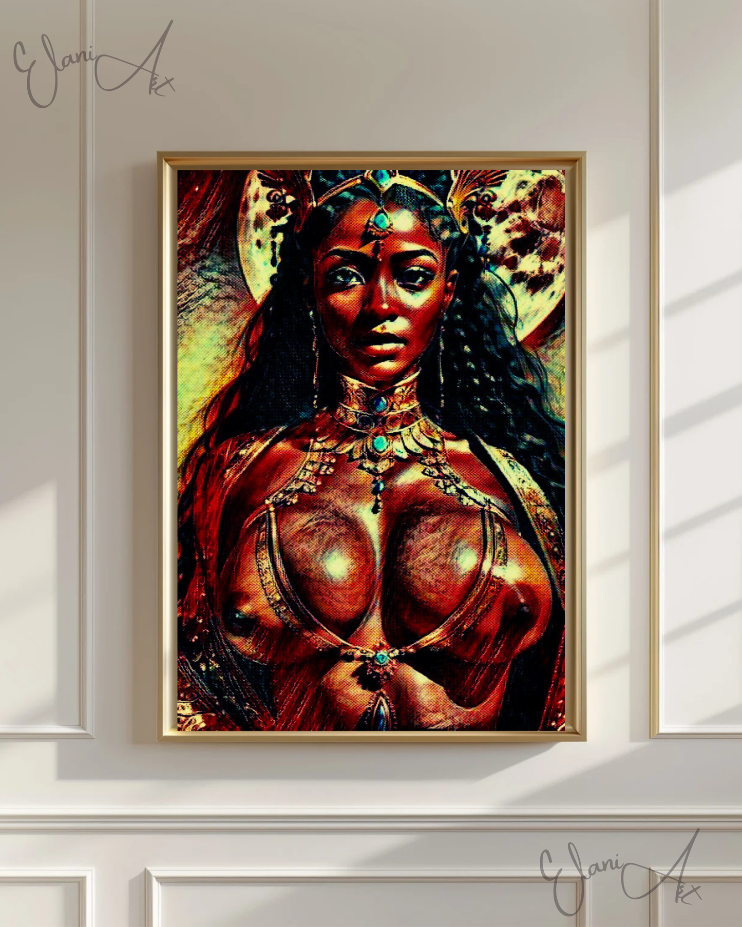 ATHENA - An Original Vibrant Brown Red Erotic Woman Jeweled Goddess of Wisdom Athena Impressionistic Artwork Print - Erotic Art by ElaniArt