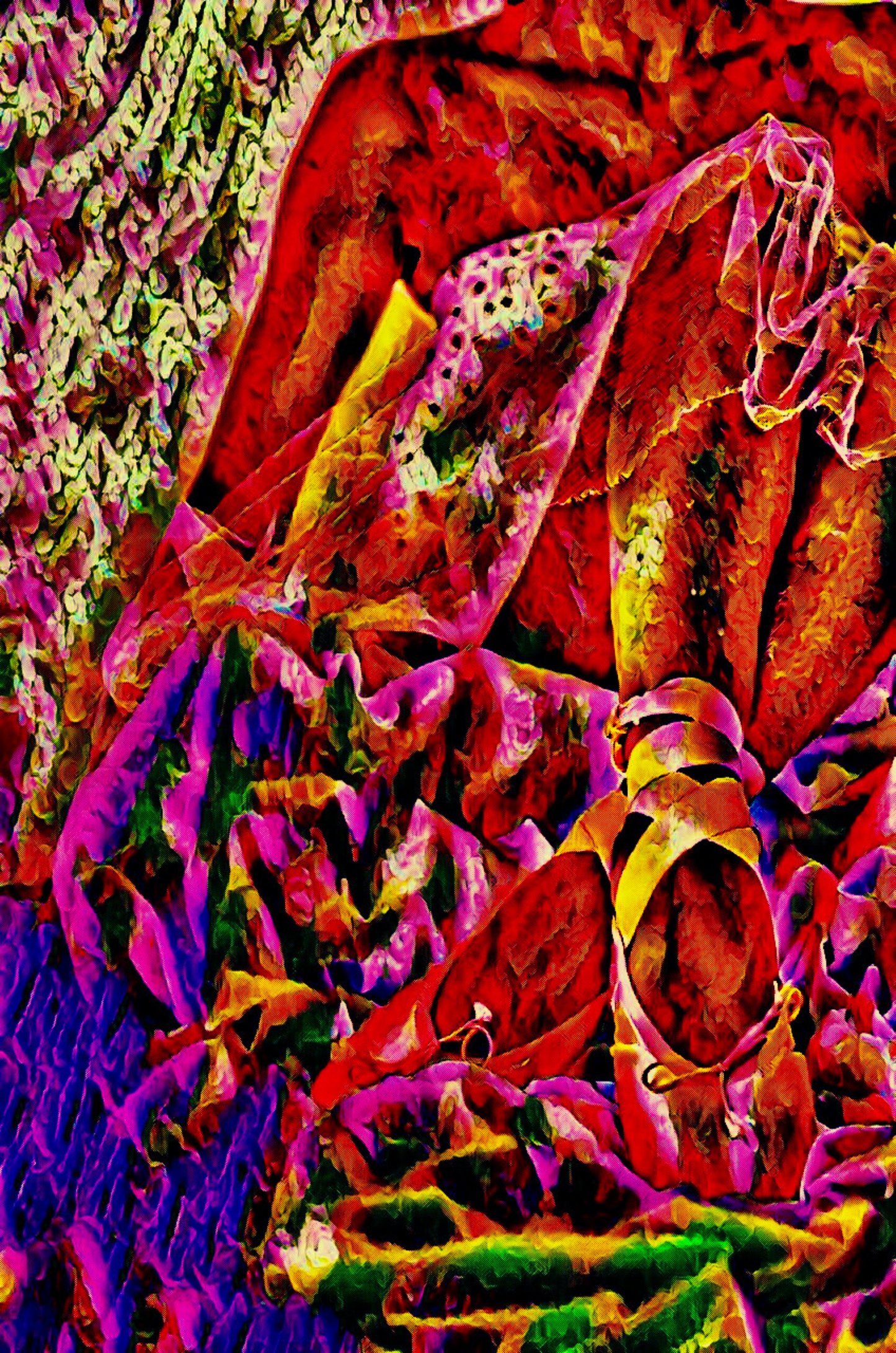 BALLERINA SHOES - An Original Vibrant Red Colorful Ballerina Sitting After Performance Shoes Impressionistic Wall Artwork Print by ElaniArt