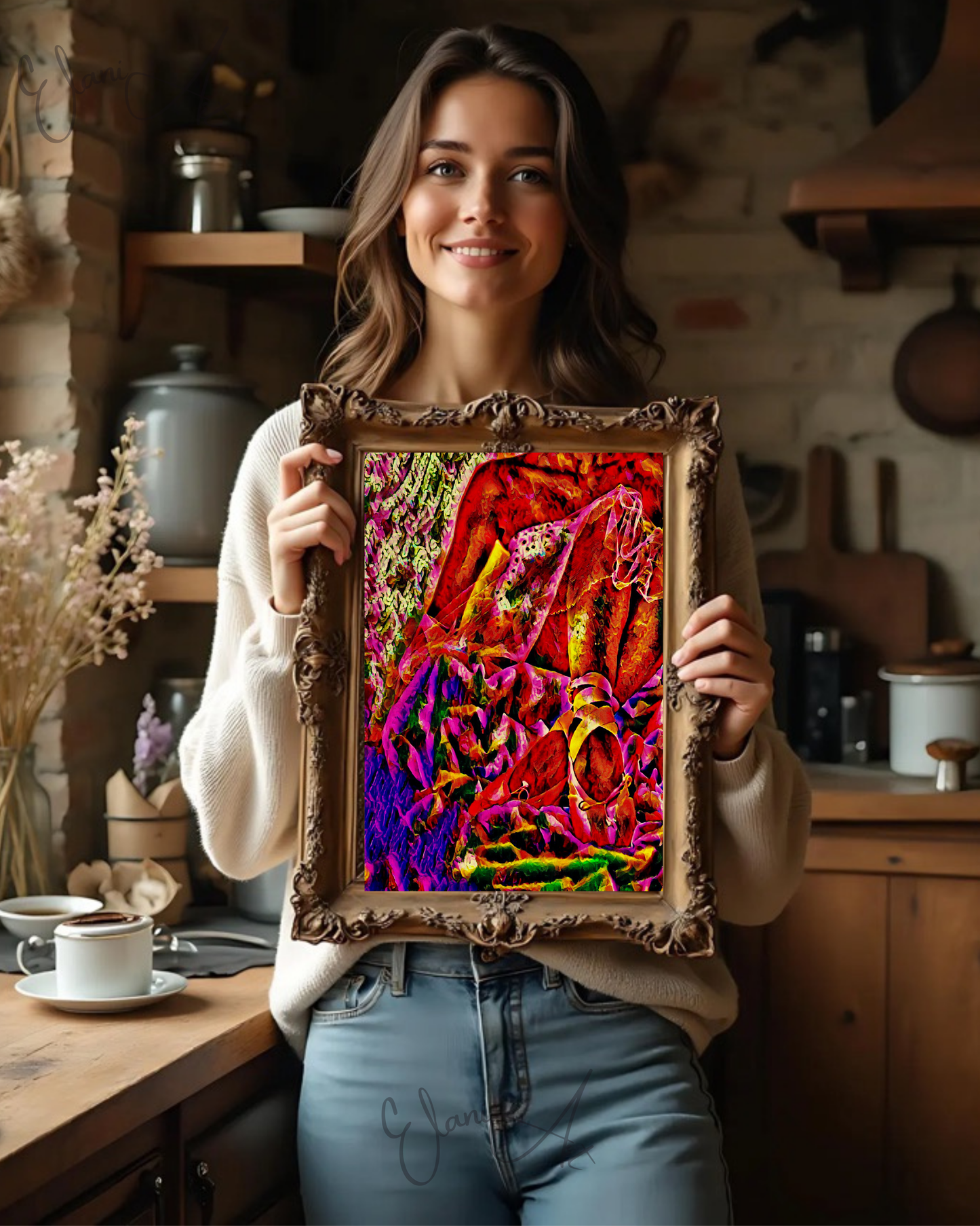 BALLERINA SHOES - An Original Vibrant Red Colorful Ballerina Sitting After Performance Shoes Impressionistic Wall Artwork Print by ElaniArt