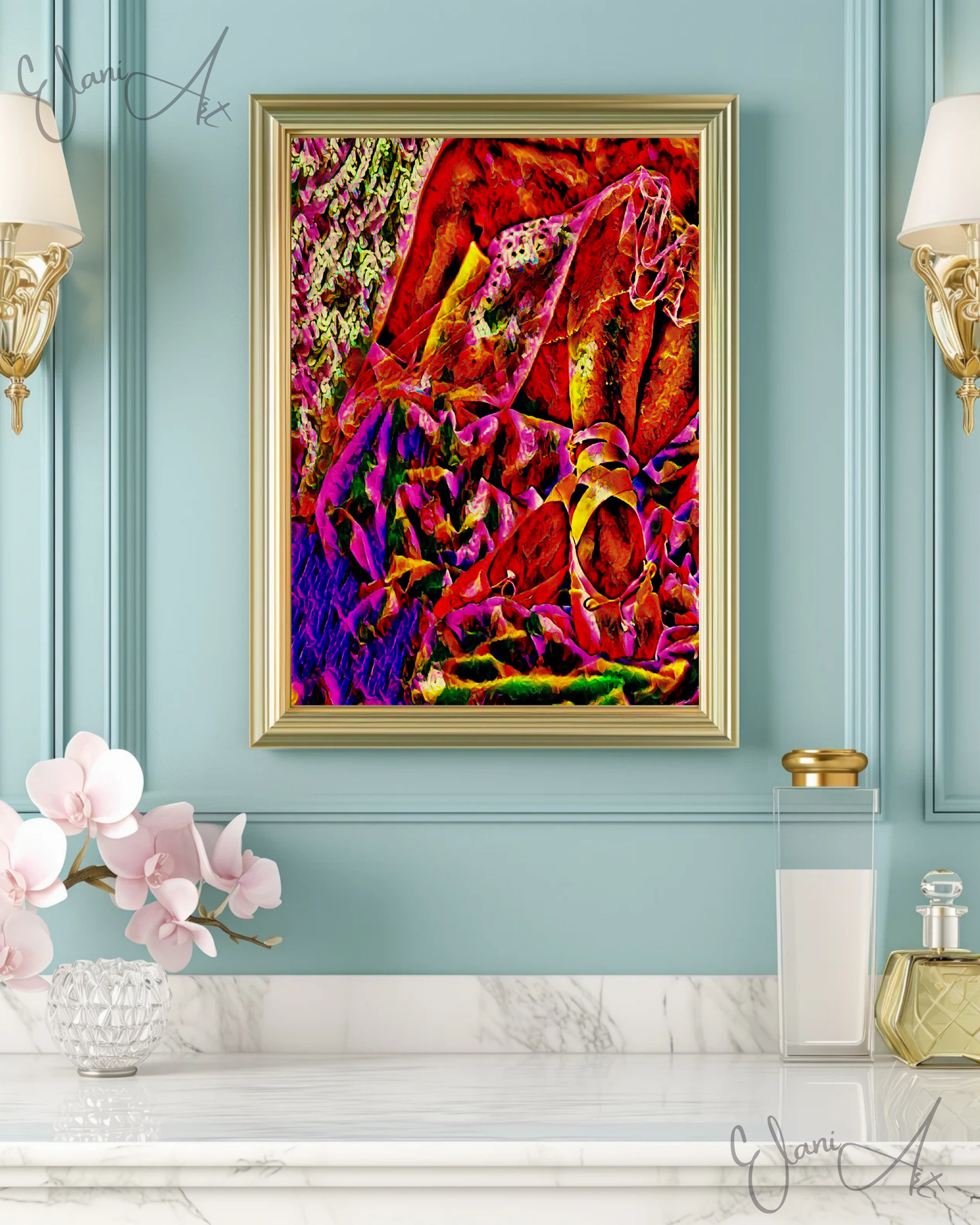 BALLERINA SHOES - An Original Vibrant Red Colorful Ballerina Sitting After Performance Shoes Impressionistic Wall Artwork Print by ElaniArt