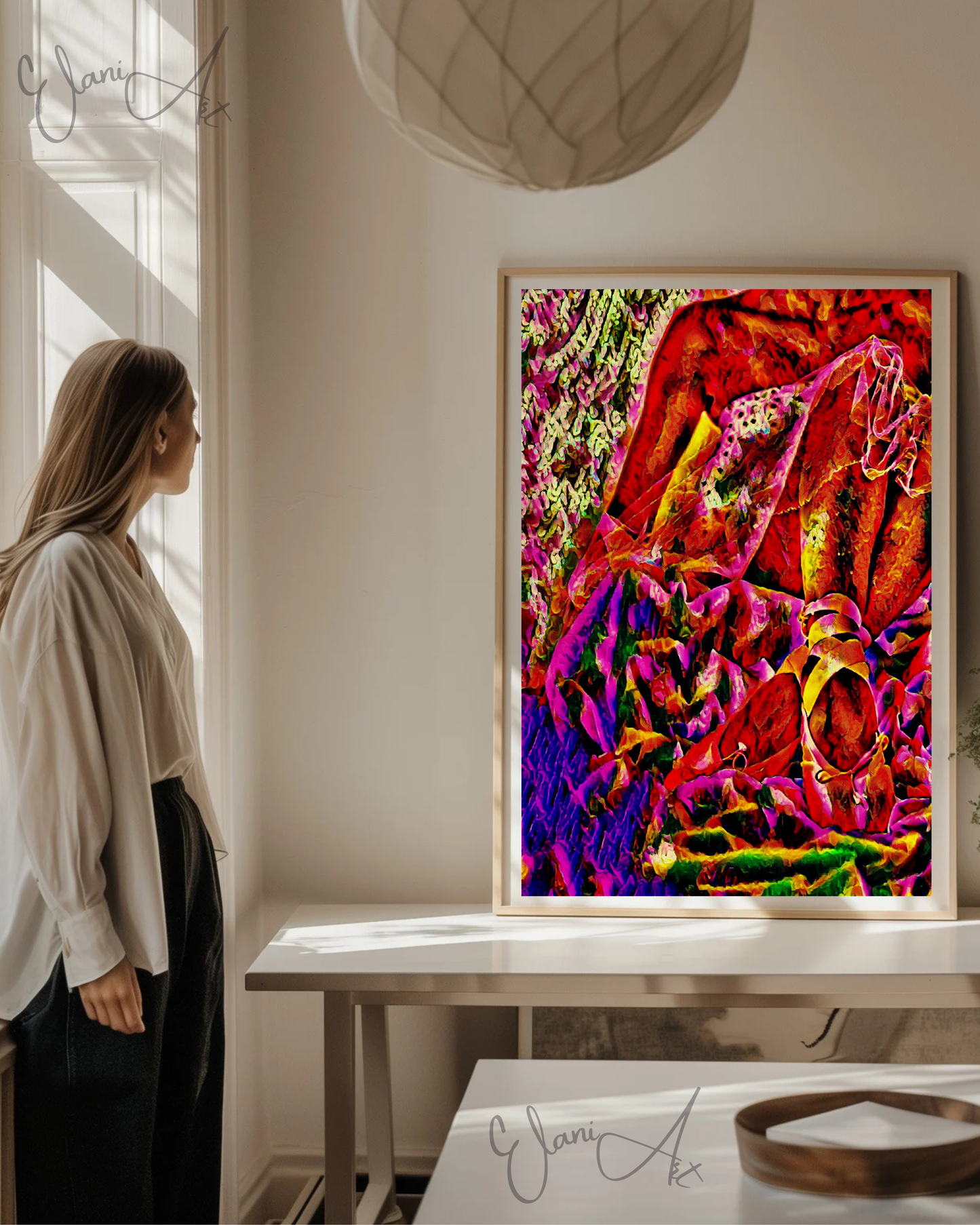 BALLERINA SHOES - An Original Vibrant Red Colorful Ballerina Sitting After Performance Shoes Impressionistic Wall Artwork Print by ElaniArt