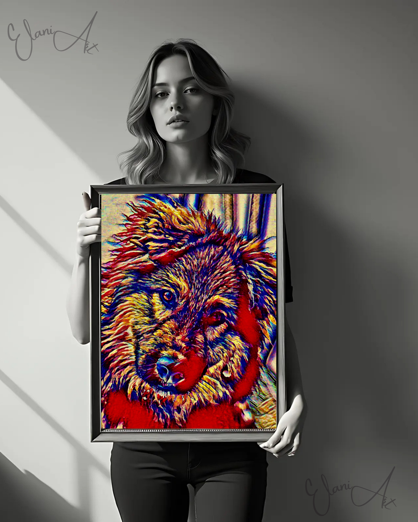 BEST FRIEND - An Original Vibrant Red Colorful Dog Animal Close-Up Portrait Man's Best Friend Impressionistic Wall Artwork Print by ElaniArt