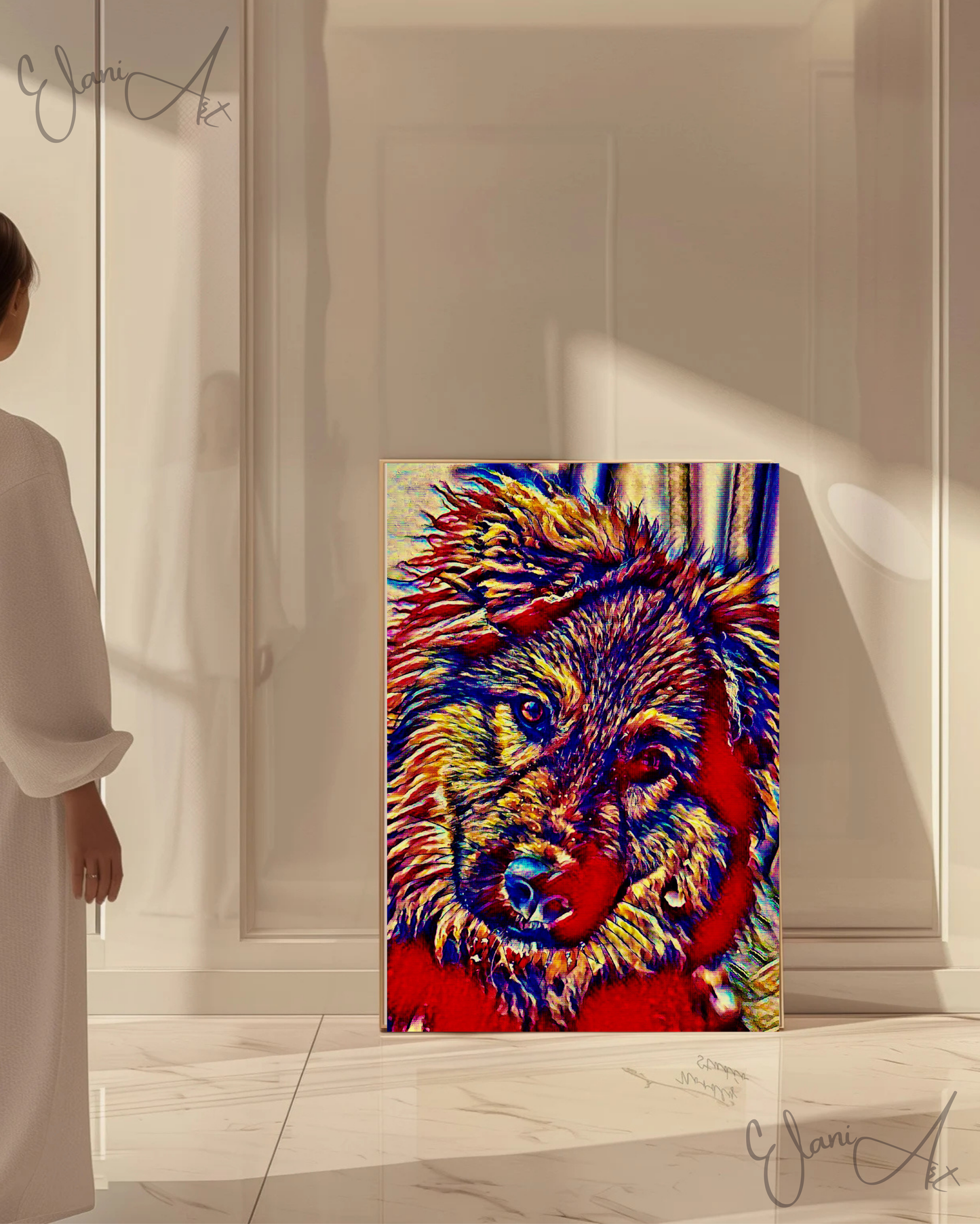 BEST FRIEND - An Original Vibrant Red Colorful Dog Animal Close-Up Portrait Man's Best Friend Impressionistic Wall Artwork Print by ElaniArt