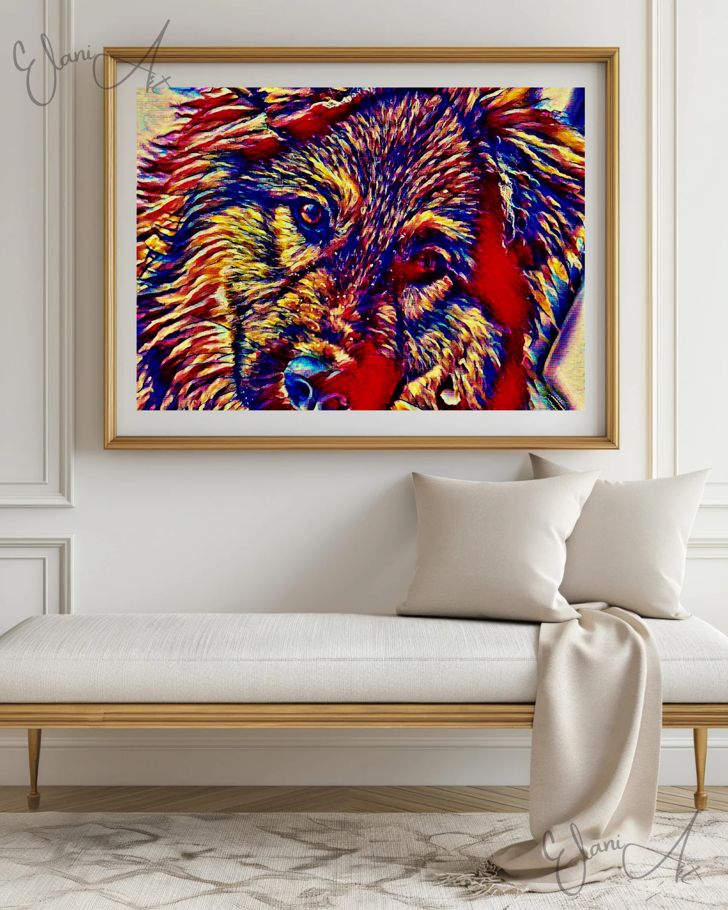 BEST FRIEND - An Original Vibrant Red Colorful Dog Animal Close-Up Portrait Man's Best Friend Impressionistic Wall Artwork Print by ElaniArt
