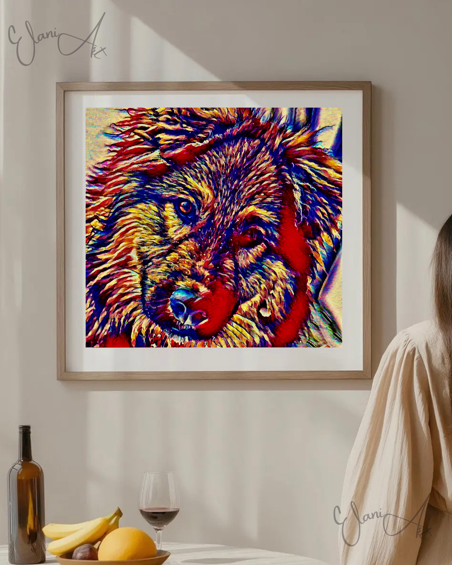 BEST FRIEND - An Original Vibrant Red Colorful Dog Animal Close-Up Portrait Man's Best Friend Impressionistic Wall Artwork Print by ElaniArt