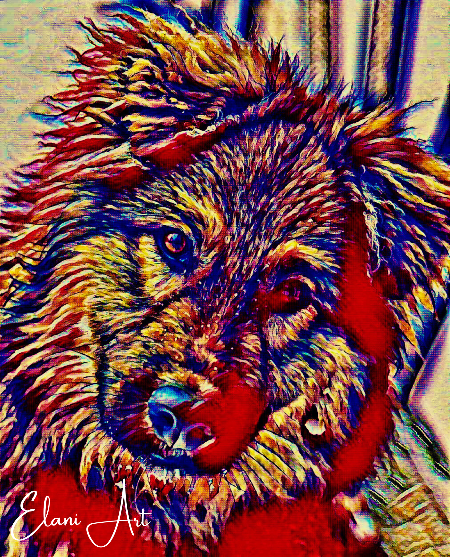 BEST FRIEND - An Original Vibrant Red Colorful Dog Animal Close-Up Portrait Man's Best Friend Impressionistic Wall Artwork Print by ElaniArt