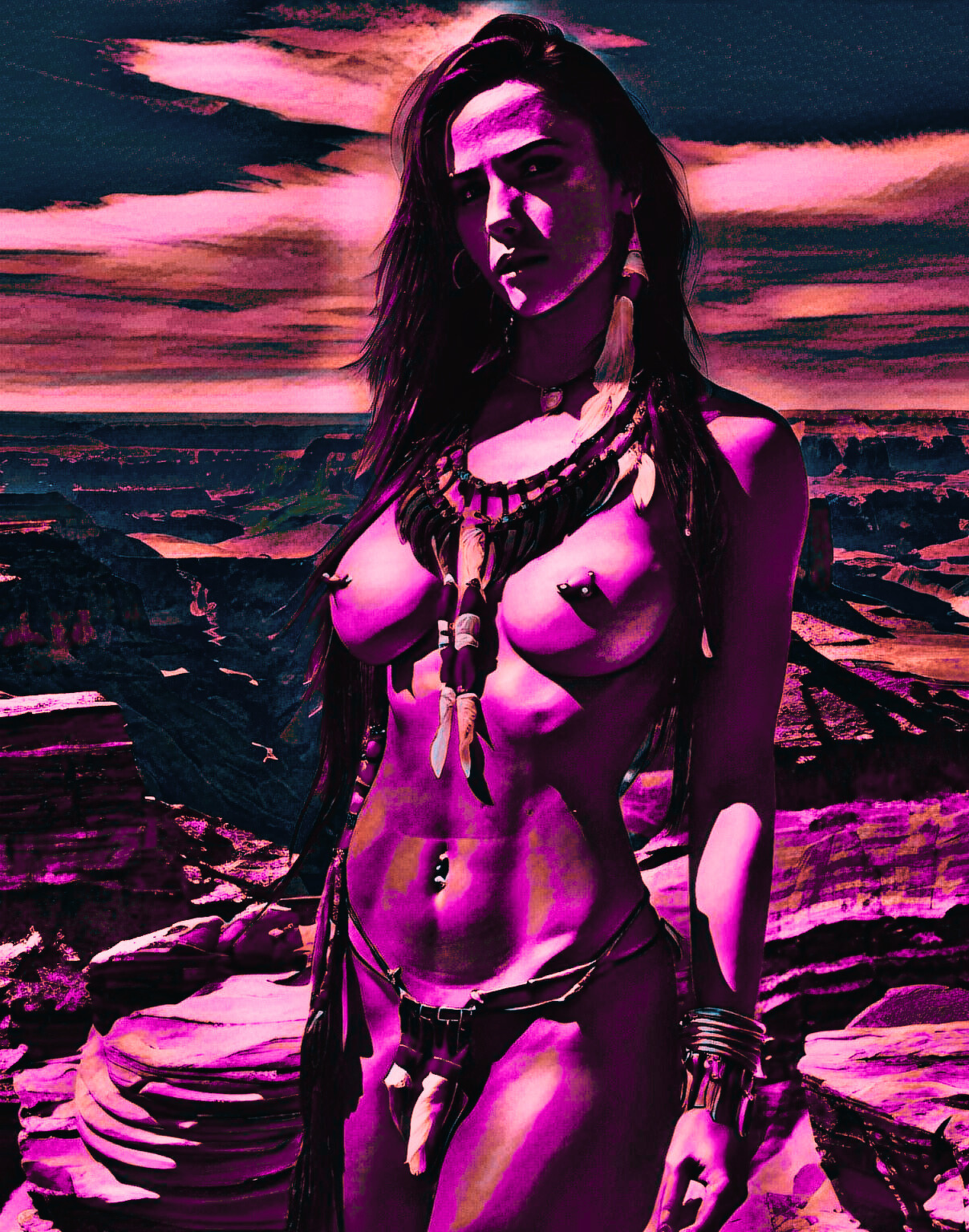 CHEYENNE - An Original Vivid Purple Erotic Native American Woman Nude Mountains Impressionistic Wall Artwork Print - Erotic Art by ElaniArt