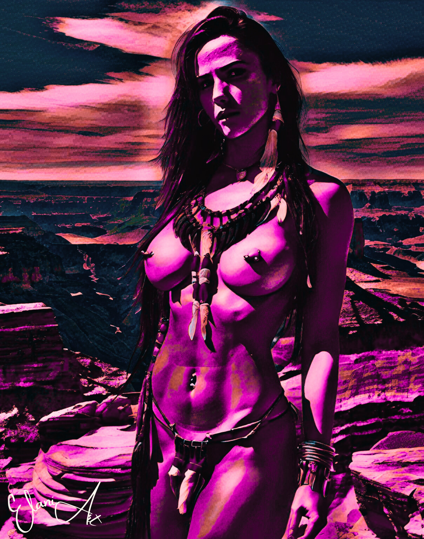 CHEYENNE - An Original Vivid Purple Erotic Native American Woman Nude Mountains Impressionistic Wall Artwork Print - Erotic Art by ElaniArt