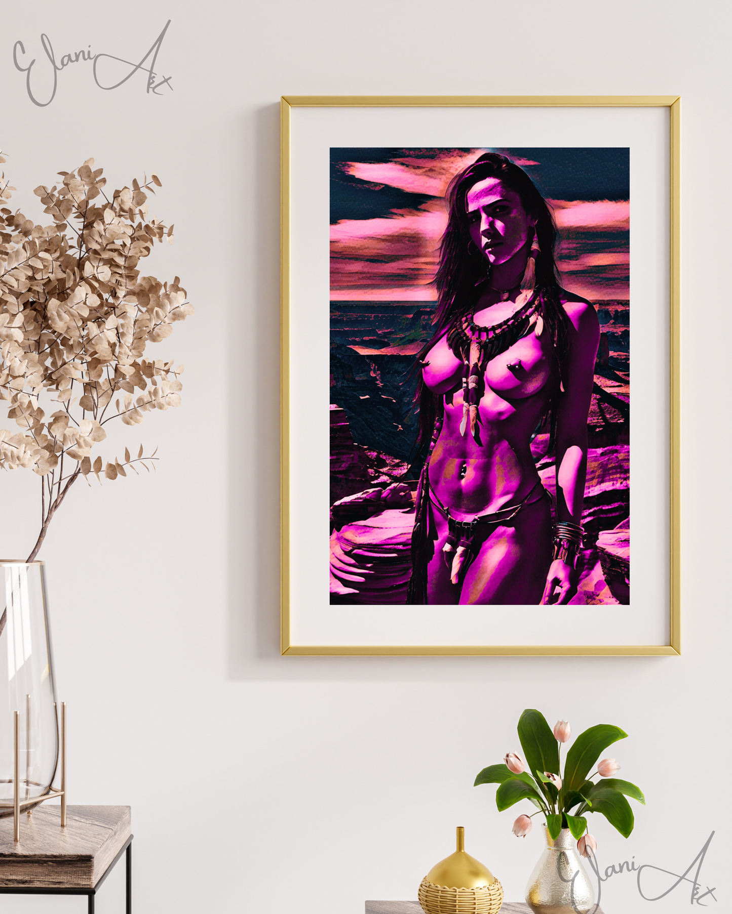 CHEYENNE - An Original Vivid Purple Erotic Native American Woman Nude Mountains Impressionistic Wall Artwork Print - Erotic Art by ElaniArt