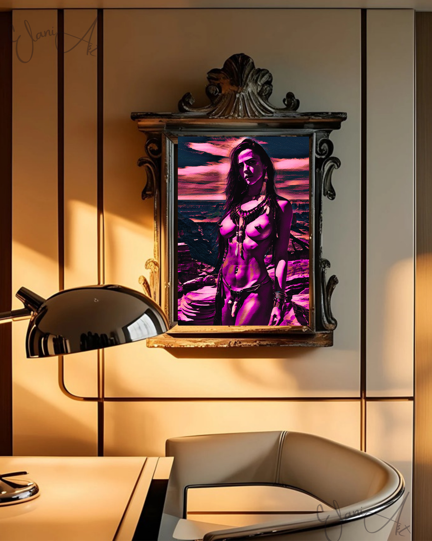 CHEYENNE - An Original Vivid Purple Erotic Native American Woman Nude Mountains Impressionistic Wall Artwork Print - Erotic Art by ElaniArt