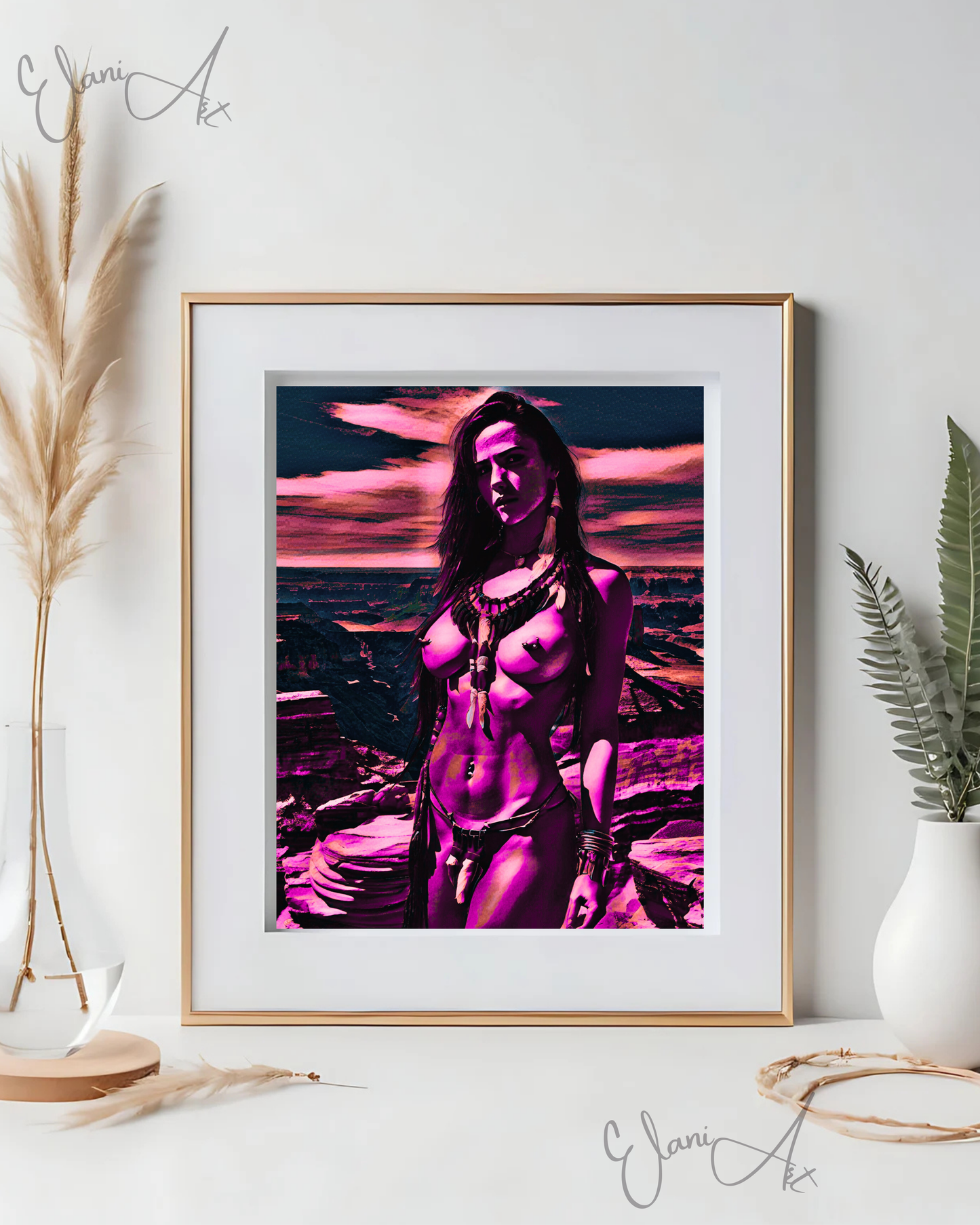 CHEYENNE - An Original Vivid Purple Erotic Native American Woman Nude Mountains Impressionistic Wall Artwork Print - Erotic Art by ElaniArt