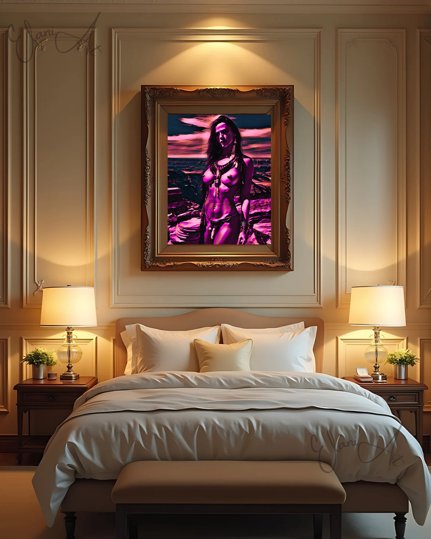 CHEYENNE - An Original Vivid Purple Erotic Native American Woman Nude Mountains Impressionistic Wall Artwork Print - Erotic Art by ElaniArt