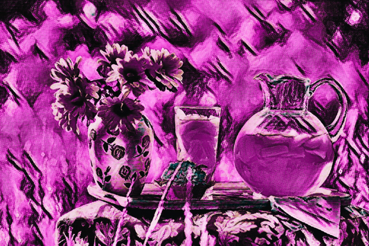FLOWERS AND PURPLE LEMONADE - An Original Vibrant Purple Flowers in Vase & Lemonade Floral Impressionistic Wall Artwork Print by ElaniArt