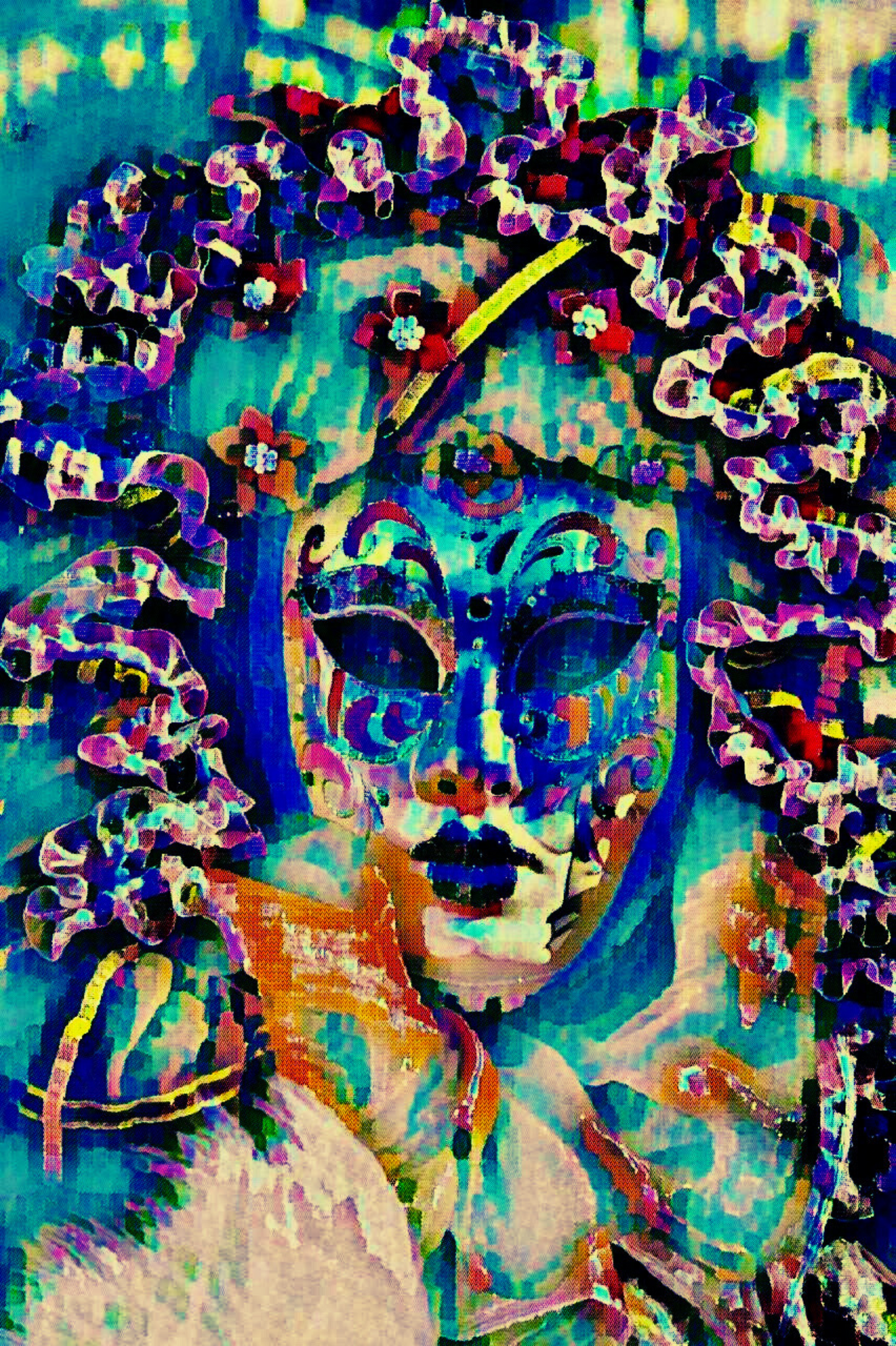 HERS - An Original Vibrant Blue Venetian Theatrical Masquerade Carnival Festival Face Mask Impressionistic Wall Artwork Print by ElaniArt
