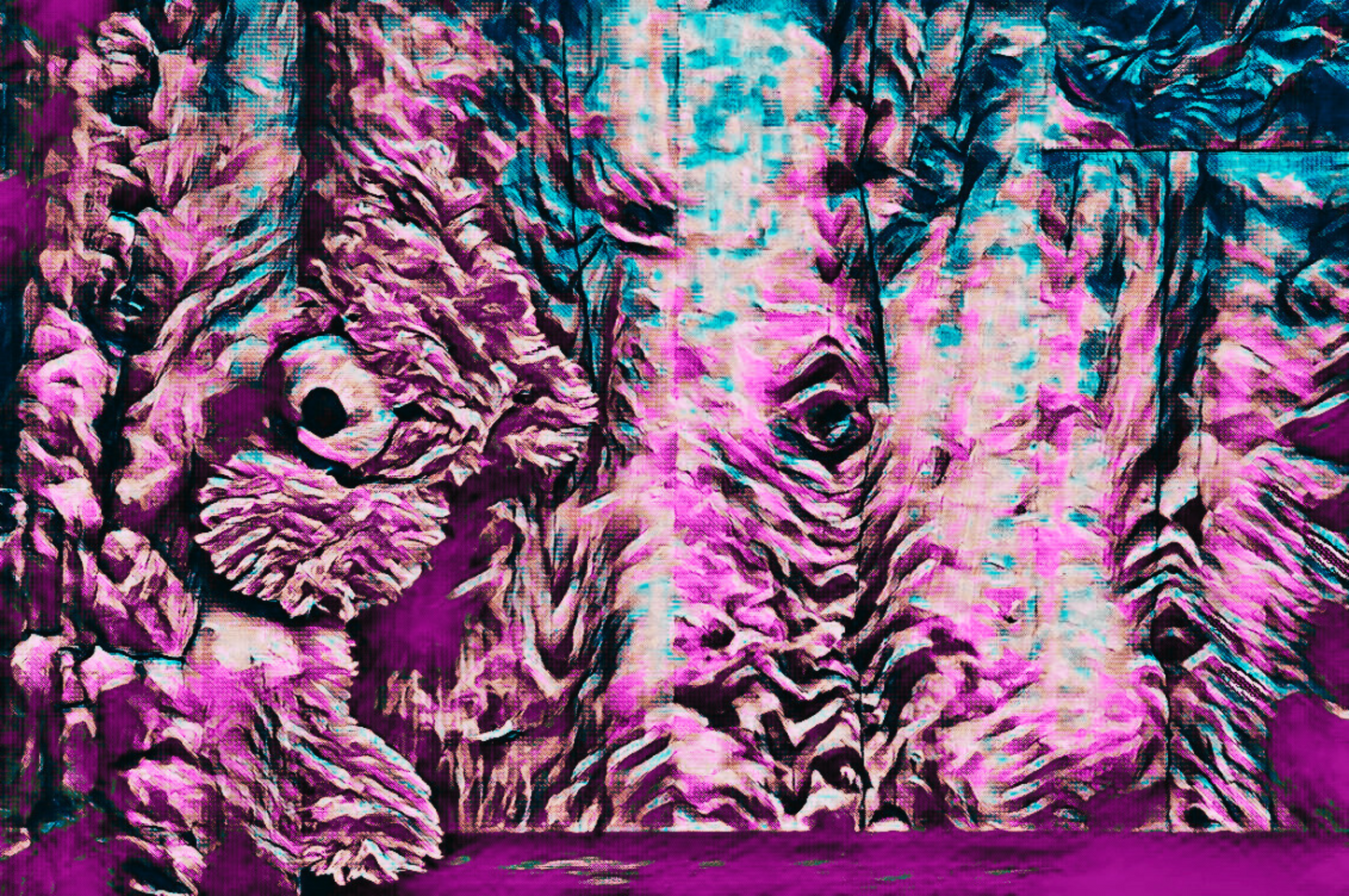 HIDING TEDDY - An Original Vibrant Pink Blue Colorful Teddy Bear Playing Hide and Seek Impressionistic Wall Artwork Print by ElaniArt