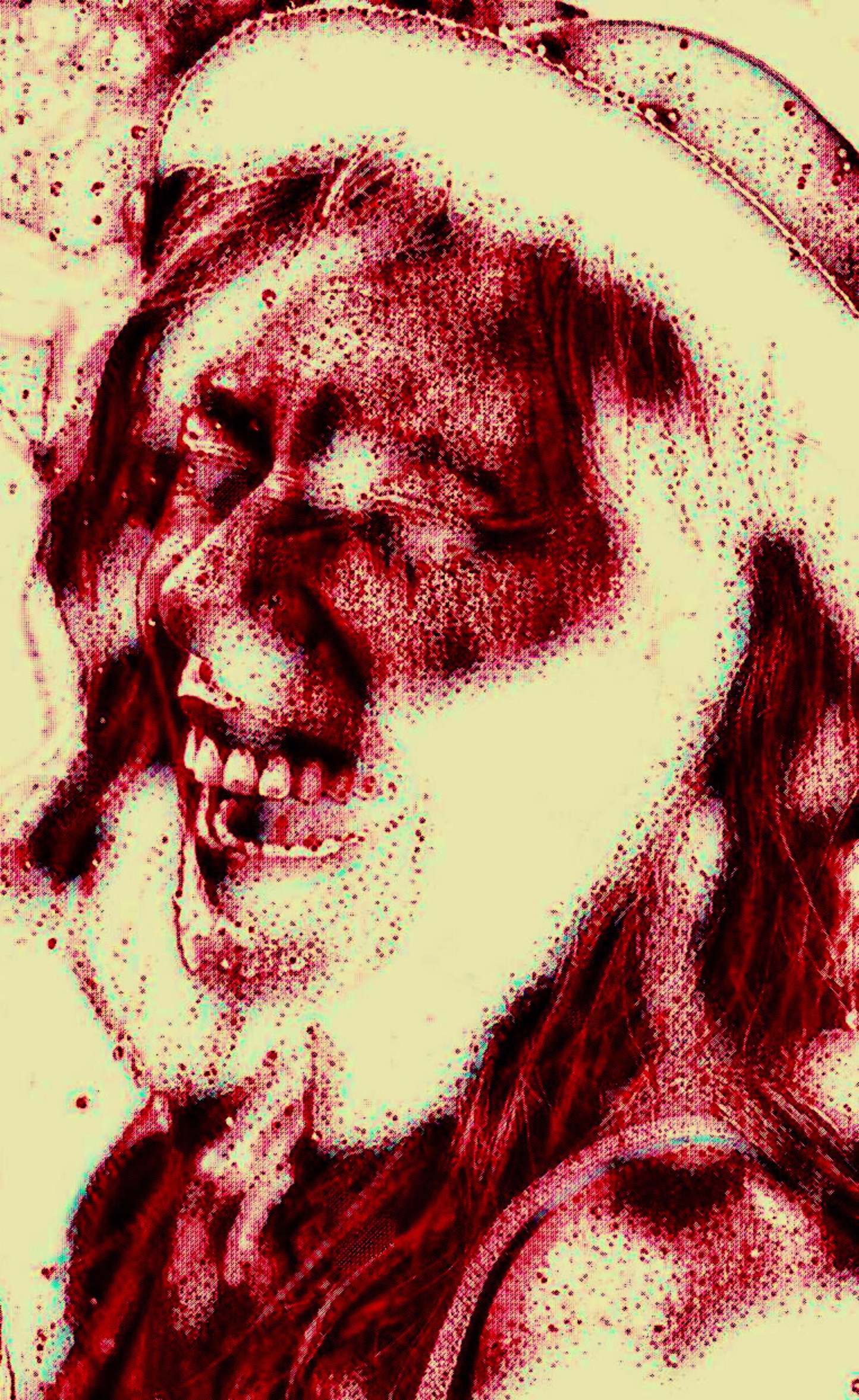 HILARIOUS - An Original Vivid Red Ivory Woman Laughing Open-Mouth Eyes Closed with Hat Portraiture Impressionistic Artwork Print by ElaniArt