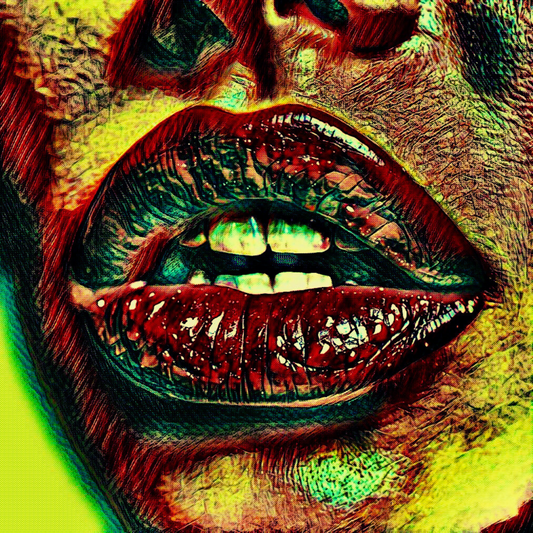 LIPS - An Original Vibrant Red Colorful Woman Lips Open Mouth Teeth Bold Lip Motif Portrait Impressionistic Wall Artwork Print by ElaniArt