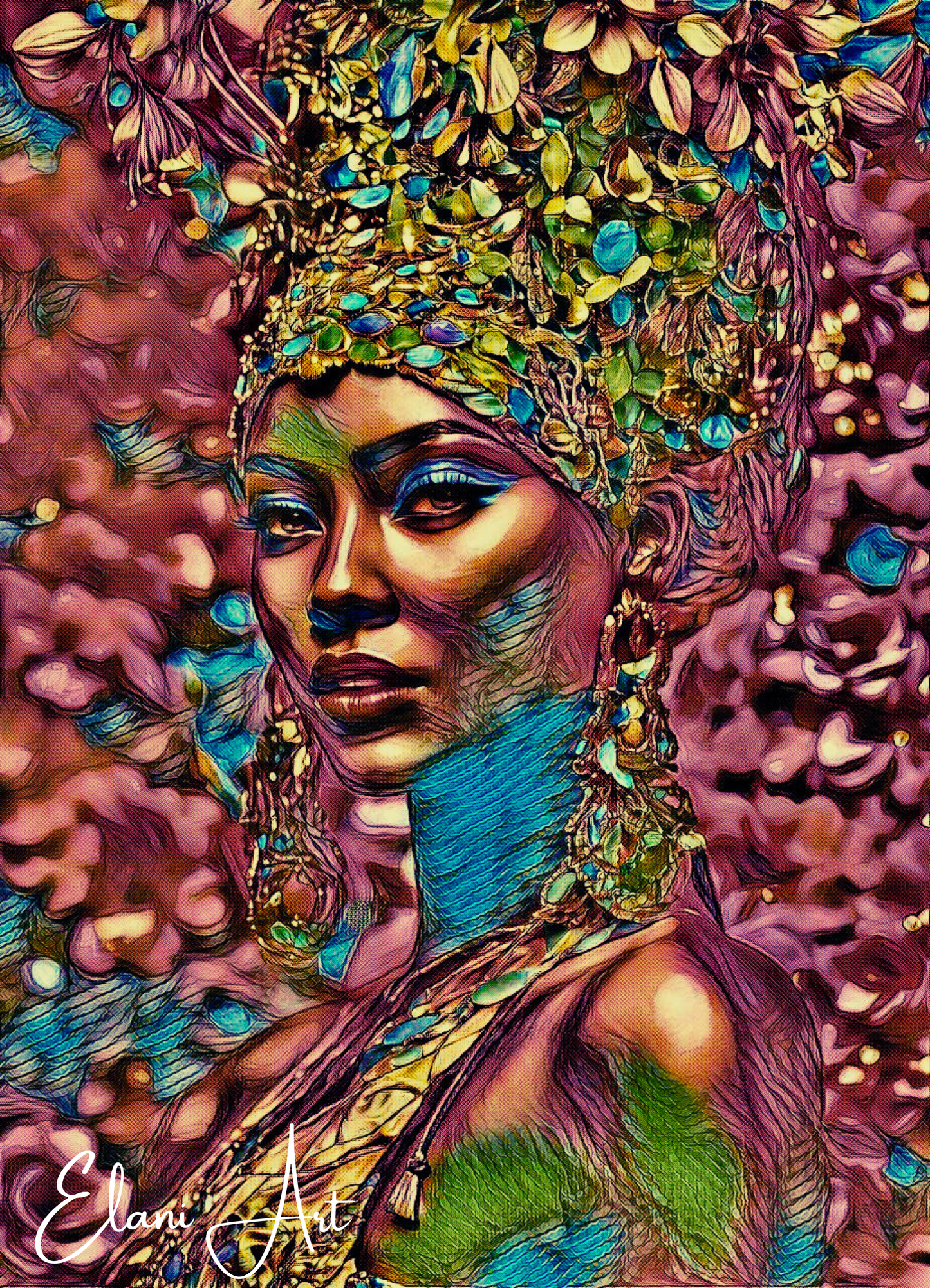 PERSEPHONE - An Original Vibrant Pink Greek Goddess of Underworld & Vegetation Persephone Kore Impressionistic Artwork Print by ElaniArt