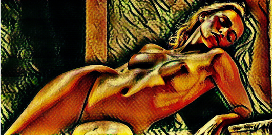 PORTRAIT DE NU - An Original Vivid Colorful Erotic Blonde Woman Nude Seductive Pose Impressionistic Artwork Print - Erotic Art by ElaniArt
