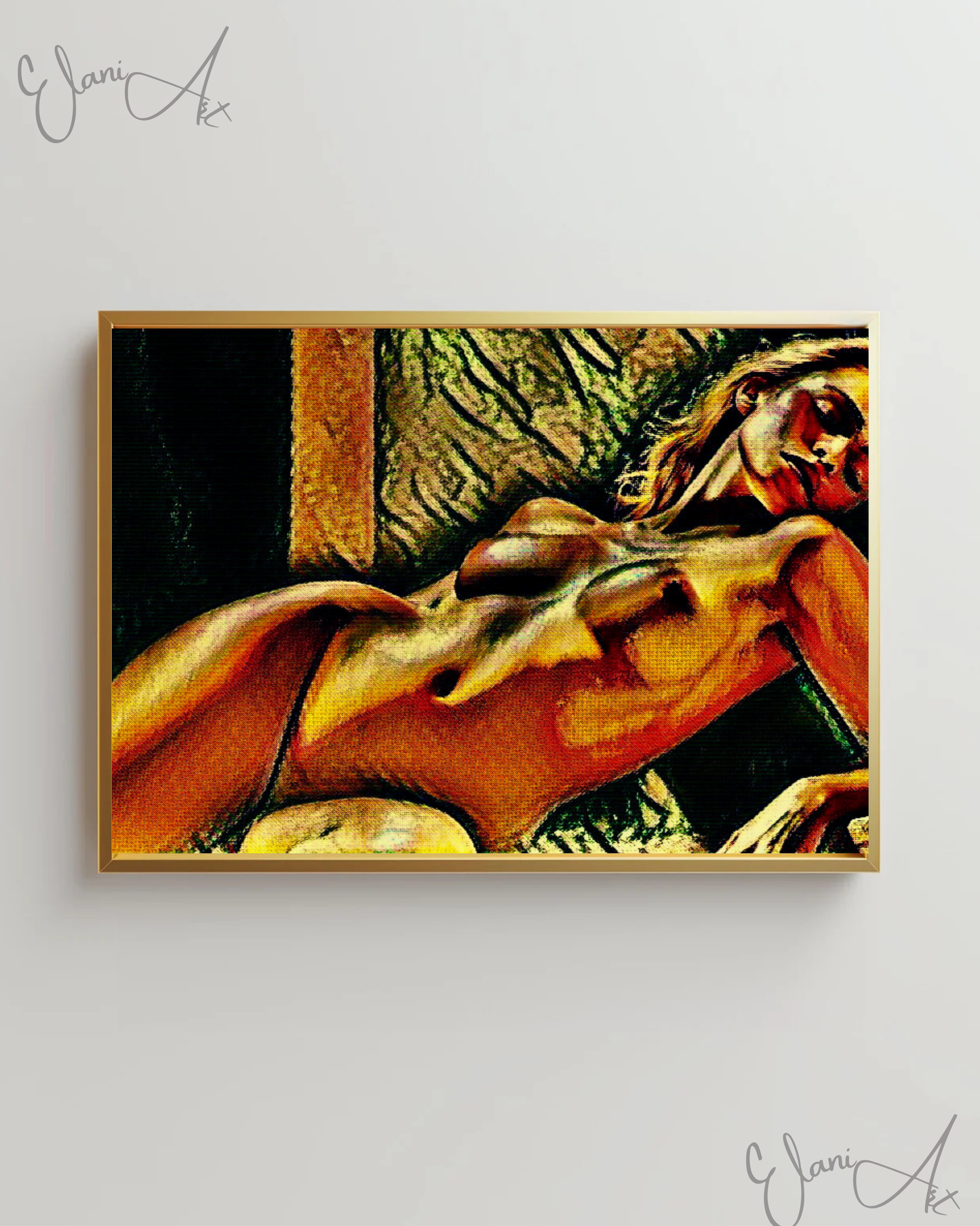 PORTRAIT DE NU - An Original Vivid Colorful Erotic Blonde Woman Nude Seductive Pose Impressionistic Artwork Print - Erotic Art by ElaniArt