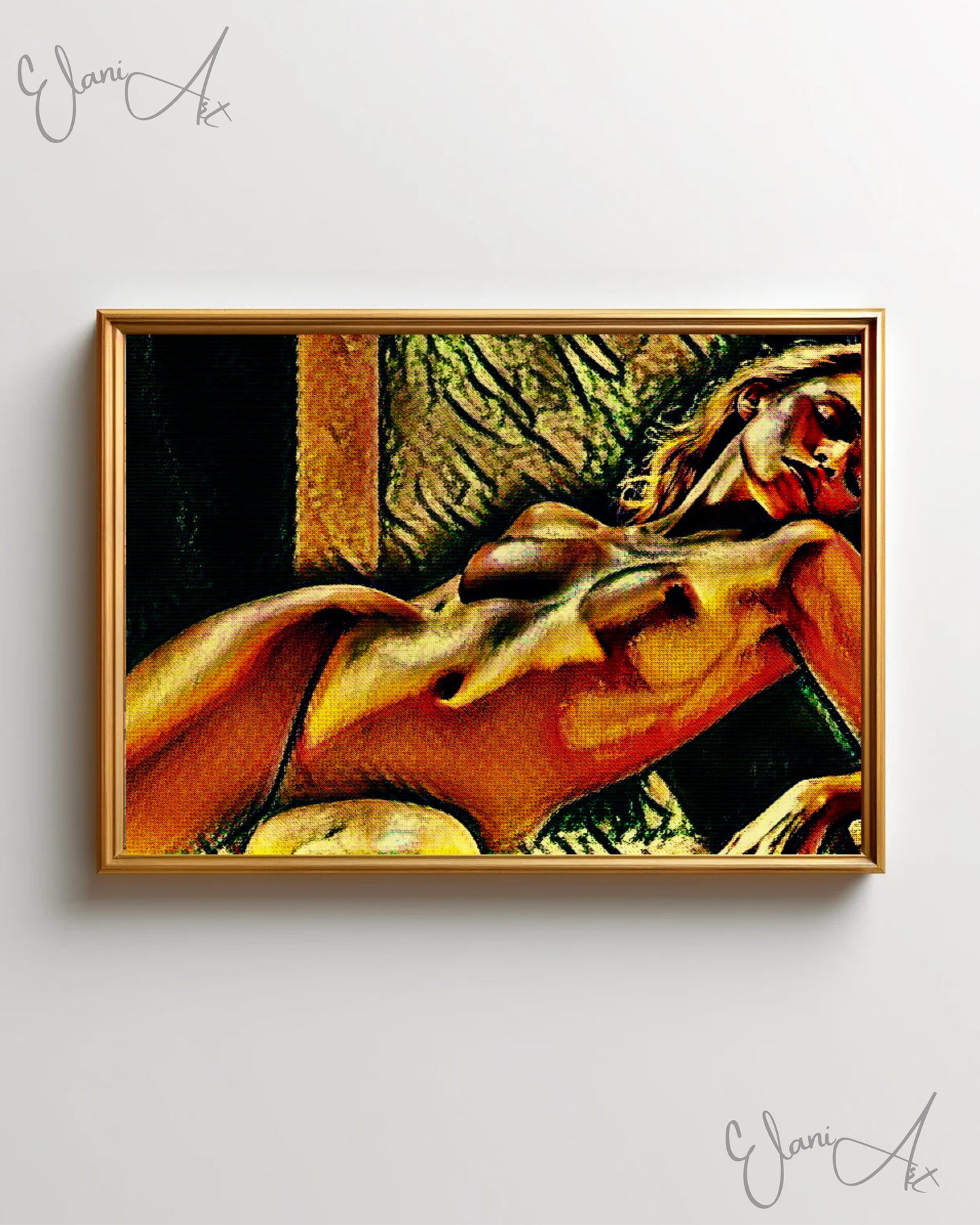 PORTRAIT DE NU - An Original Vivid Colorful Erotic Blonde Woman Nude Seductive Pose Impressionistic Artwork Print - Erotic Art by ElaniArt