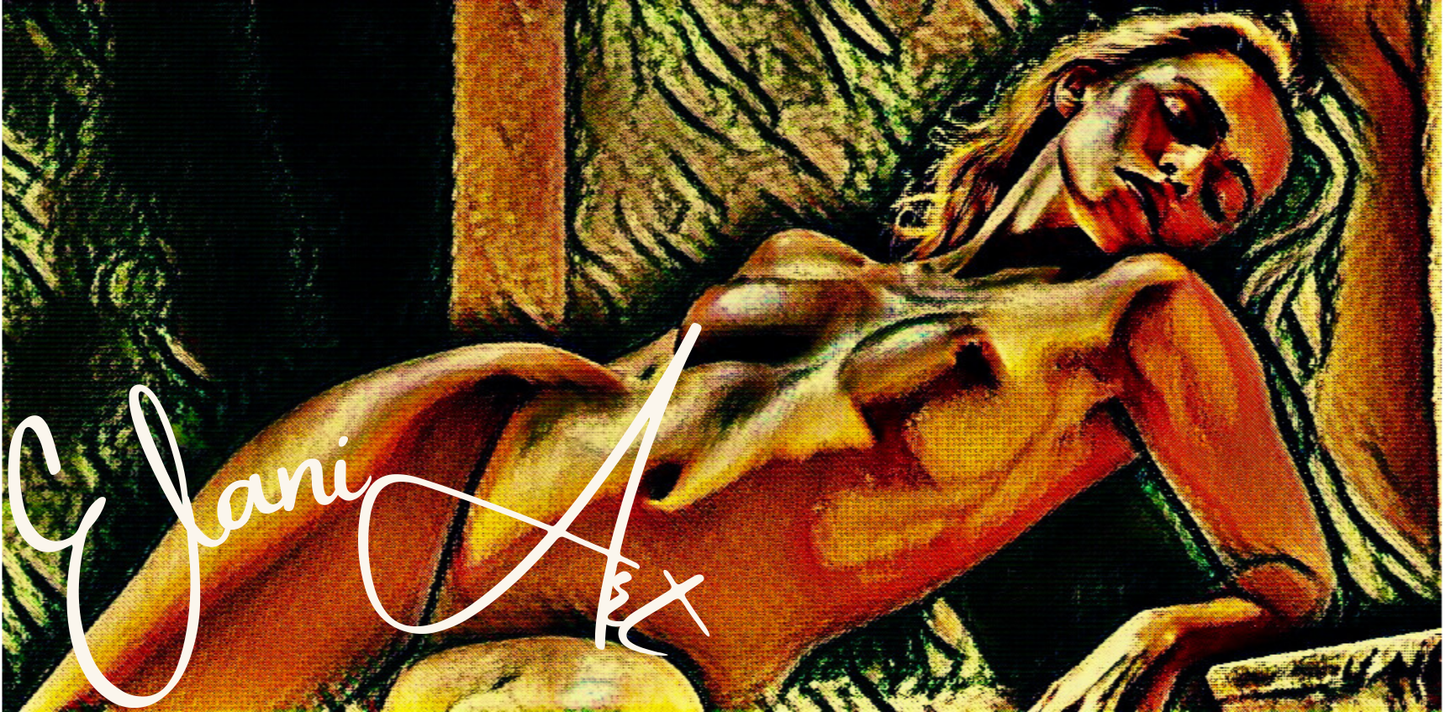 PORTRAIT DE NU - An Original Vivid Colorful Erotic Blonde Woman Nude Seductive Pose Impressionistic Artwork Print - Erotic Art by ElaniArt