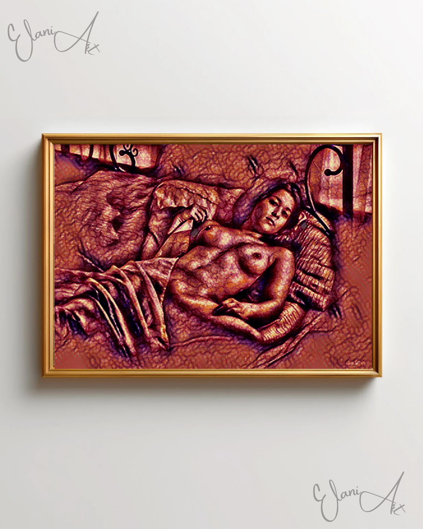 SAUVIGNON - An Original Vibrant Red Colorful Erotic Nude Woman Laying Down Portrait Impressionistic Artwork Print - Erotic Art by ElaniArt