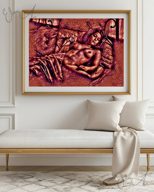 SAUVIGNON - An Original Vibrant Red Colorful Erotic Nude Woman Laying Down Portrait Impressionistic Artwork Print - Erotic Art by ElaniArt