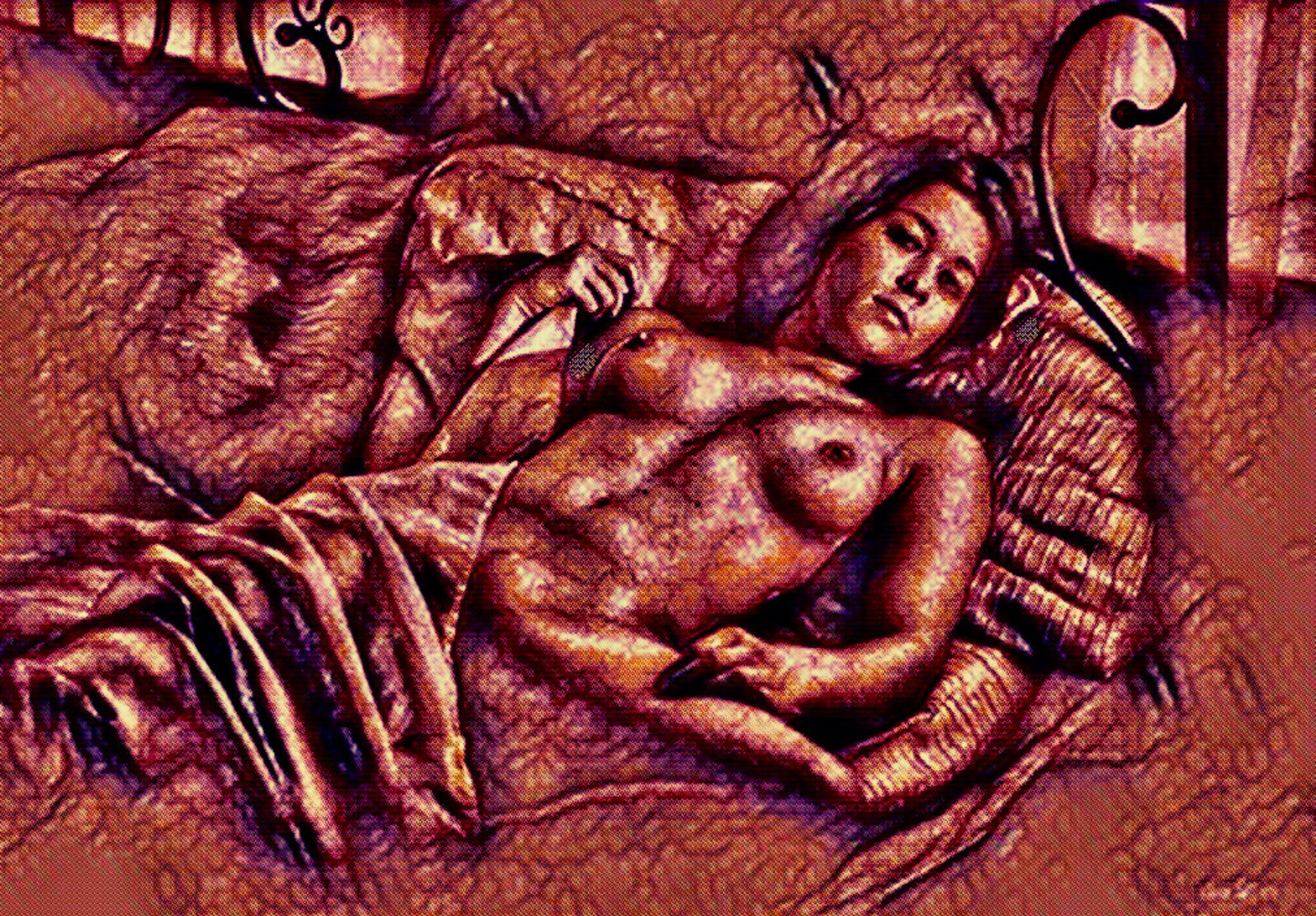 SAUVIGNON - An Original Vibrant Red Colorful Erotic Nude Woman Laying Down Portrait Impressionistic Artwork Print - Erotic Art by ElaniArt