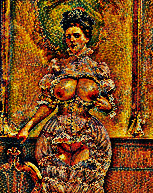 SCENIC VISTA - An Original Vivid Brown Mosaic Erotic Woman in Cut-Out Dress Portrait Impressionistic Artwork Print - Erotic Art by ElaniArt