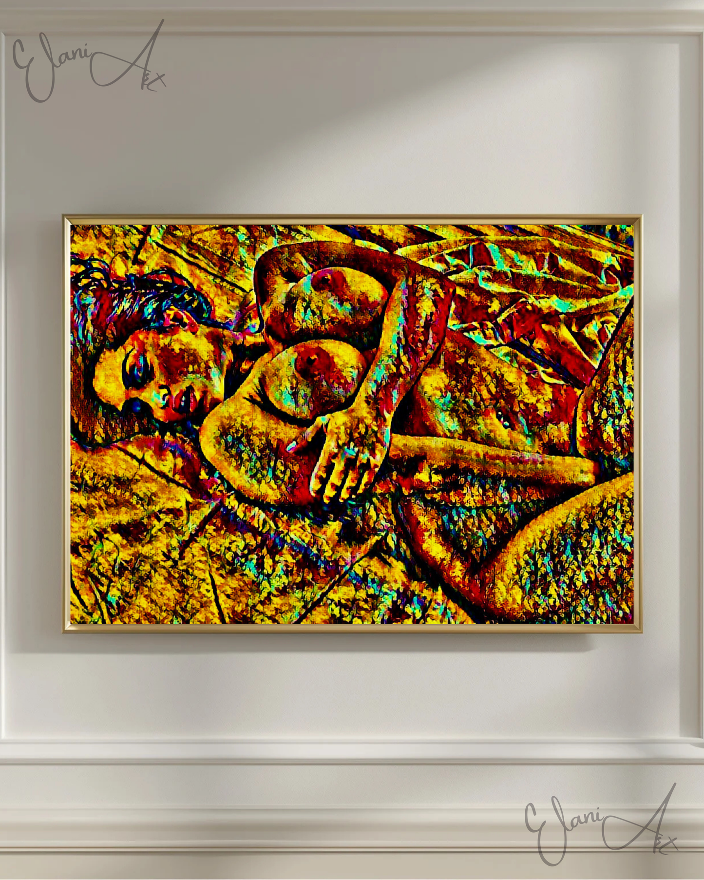 SELF PLEASURE - An Original Vibrant Bronze Erotic Woman Nude Pleasure Portrait Impressionistic Wall Artwork Print - Erotic Art by ElaniArt