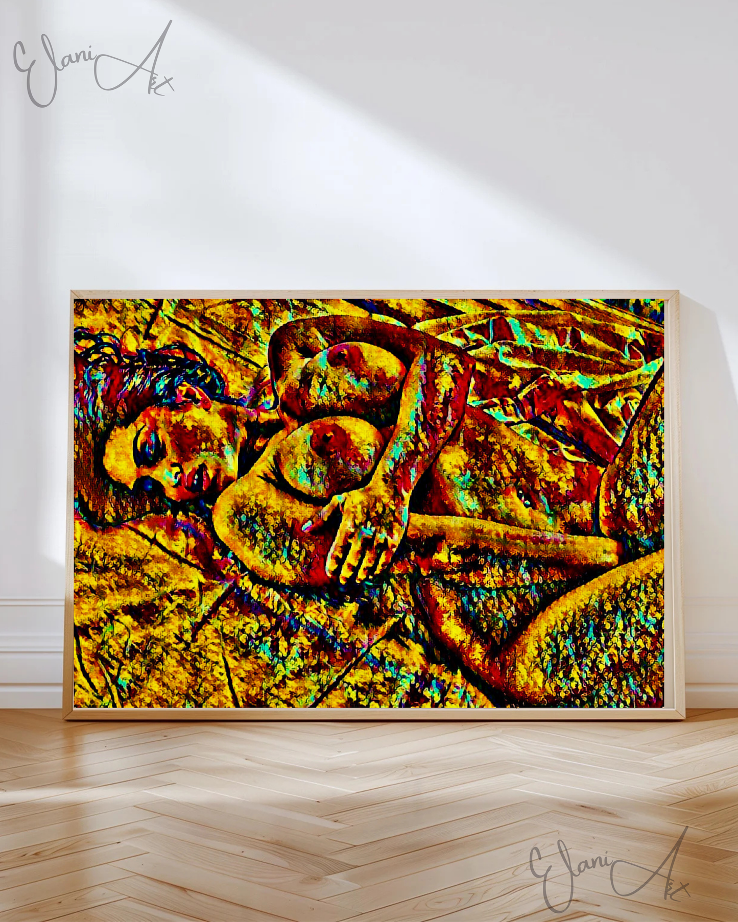 SELF PLEASURE - An Original Vibrant Bronze Erotic Woman Nude Pleasure Portrait Impressionistic Wall Artwork Print - Erotic Art by ElaniArt