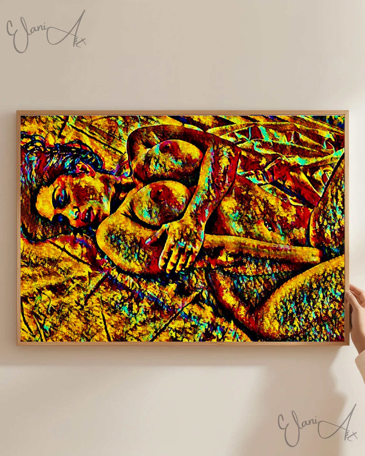 SELF PLEASURE - An Original Vibrant Bronze Erotic Woman Nude Pleasure Portrait Impressionistic Wall Artwork Print - Erotic Art by ElaniArt