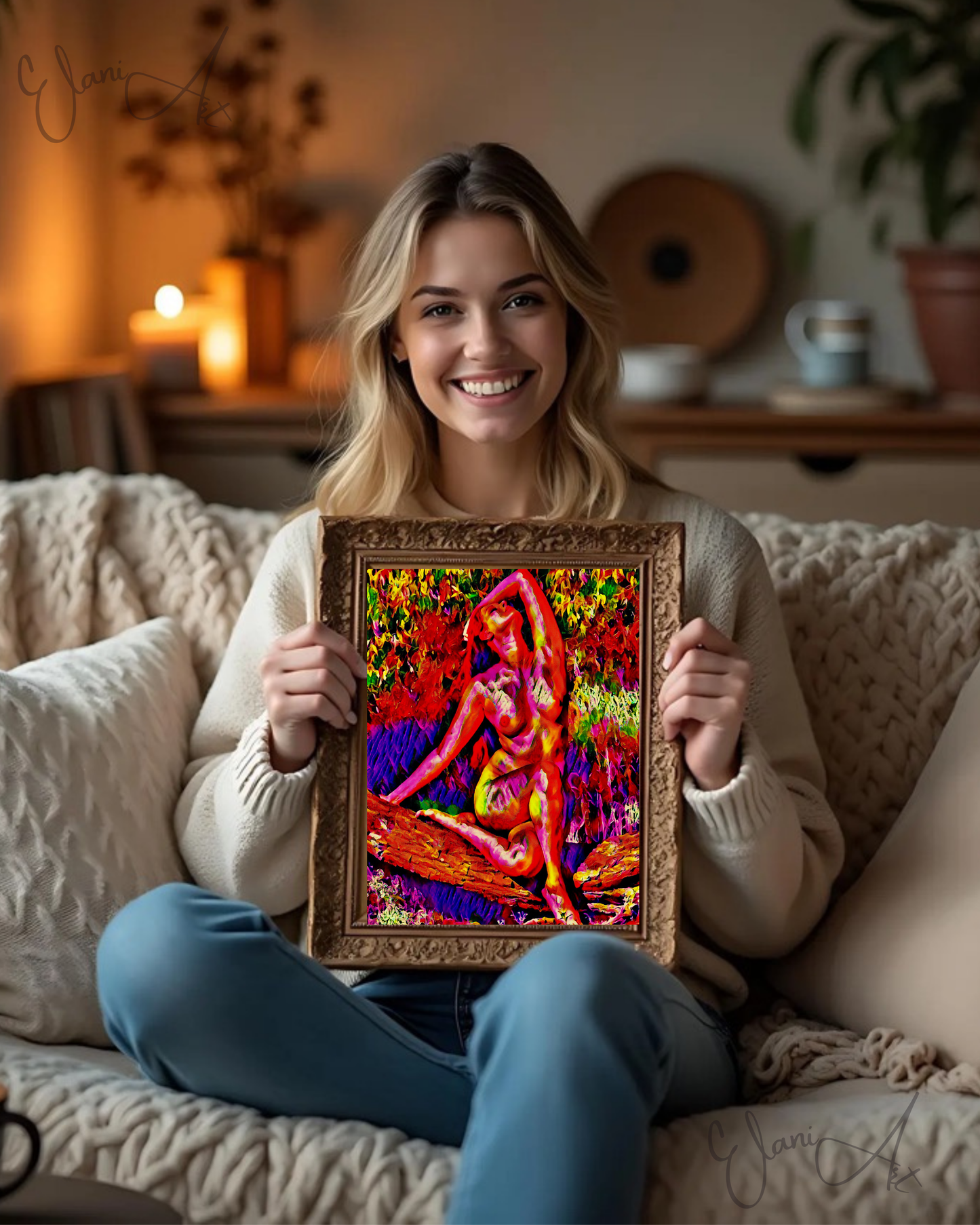 SILHOUETTE - An Original Vibrant Pink Purple Colorful Erotic Nude Woman Portrait Impressionistic Wall Artwork Print - Erotic Art by ElaniArt