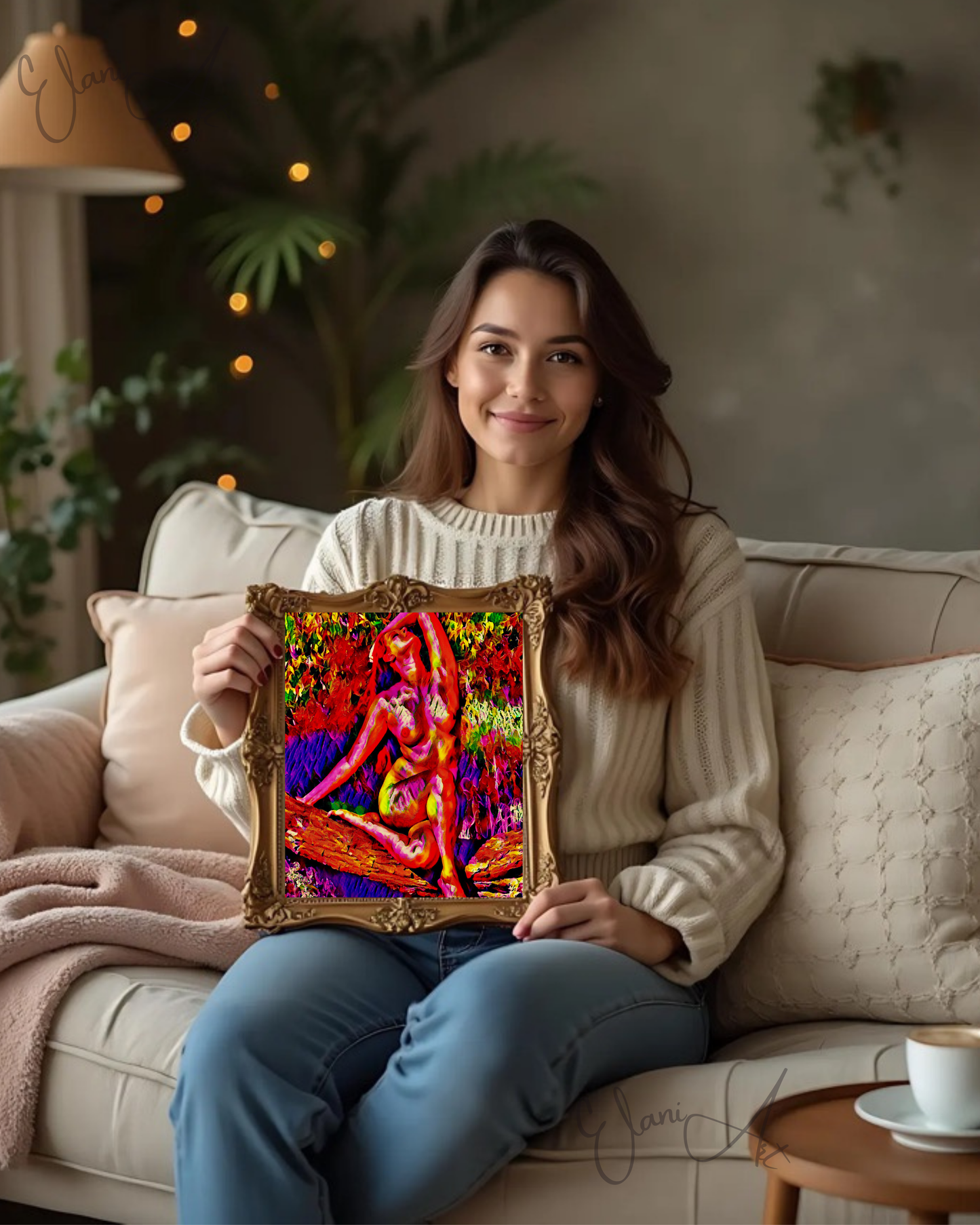 SILHOUETTE - An Original Vibrant Pink Purple Colorful Erotic Nude Woman Portrait Impressionistic Wall Artwork Print - Erotic Art by ElaniArt