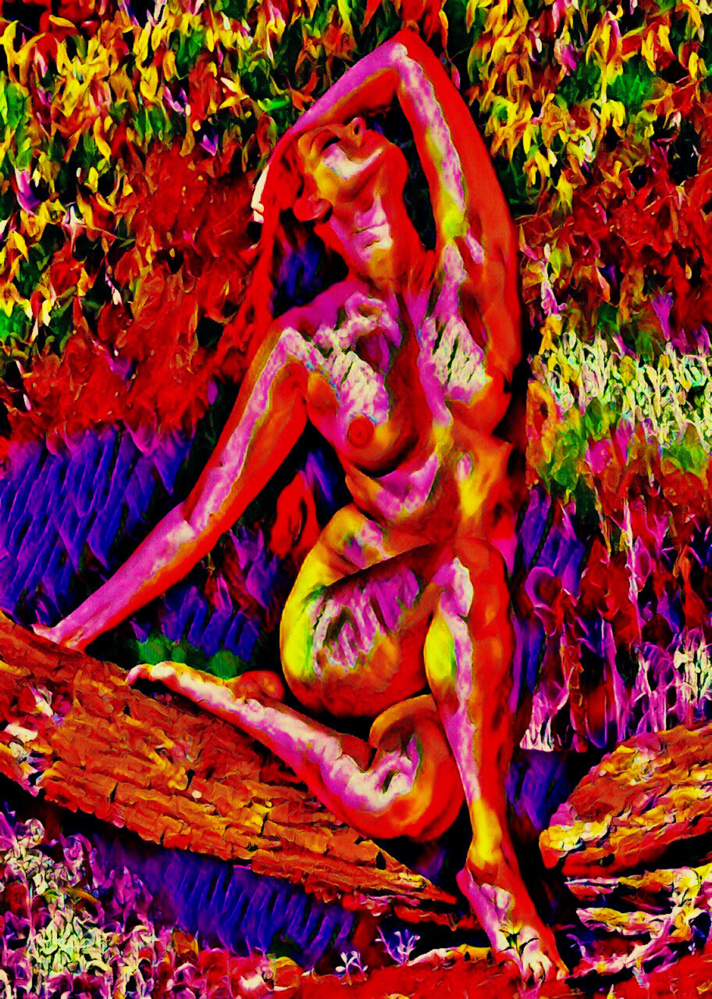 SILHOUETTE - An Original Vibrant Pink Purple Colorful Erotic Nude Woman Portrait Impressionistic Wall Artwork Print - Erotic Art by ElaniArt