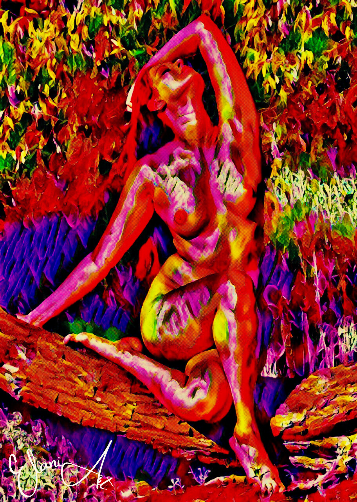 SILHOUETTE - An Original Vibrant Pink Purple Colorful Erotic Nude Woman Portrait Impressionistic Wall Artwork Print - Erotic Art by ElaniArt