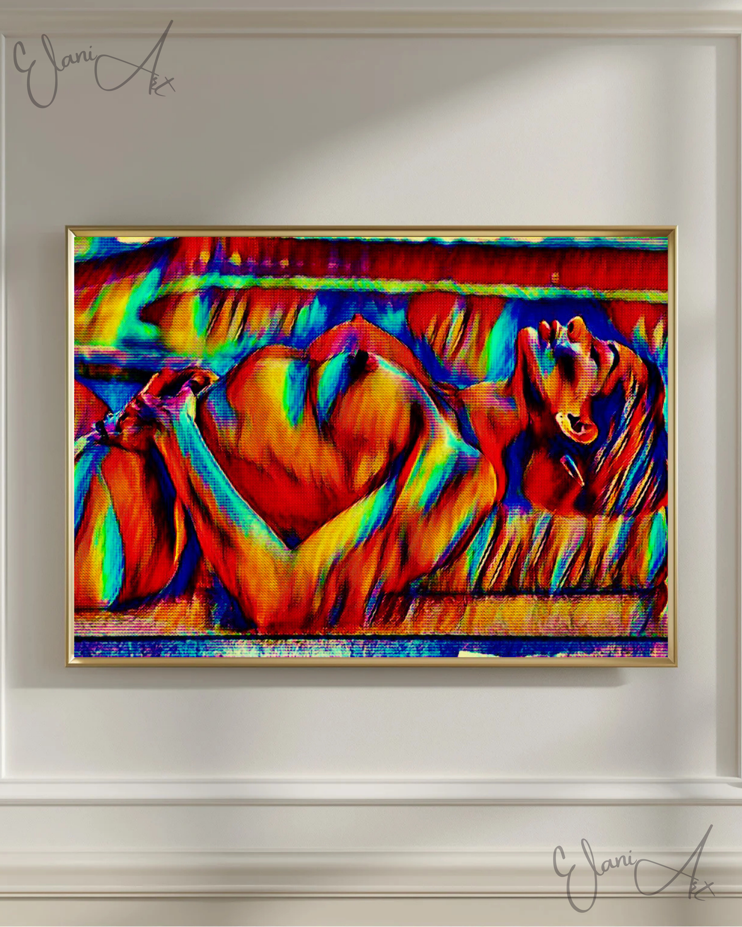 SUNBATHING - An Original Vibrant Red Blue Colorful Erotic Nude Woman Sunbathing Impressionistic Wall Artwork Print - Erotic Art by ElaniArt