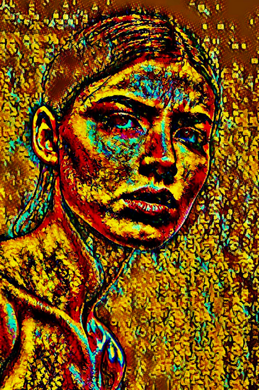 THE AUDACITY - An Original Vibrant Red Orange Colorful Woman's Face Collar Bone Portraiture Impressionistic Wall Artwork Print by ElaniArt