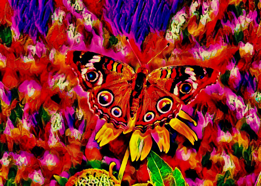 THE BUTTERFLY - An Original Vibrant Red Colorful Butterfly Colored Wings Close-Up Insect Portrait Impressionistic Artwork Print by ElaniArt