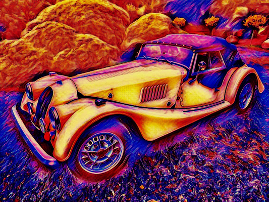 THE CAR - An Original Vibrant Red Colorful Car Morgan Plus 8 British Sports Car Automobile Impressionistic Wall Artwork Print by ElaniArt