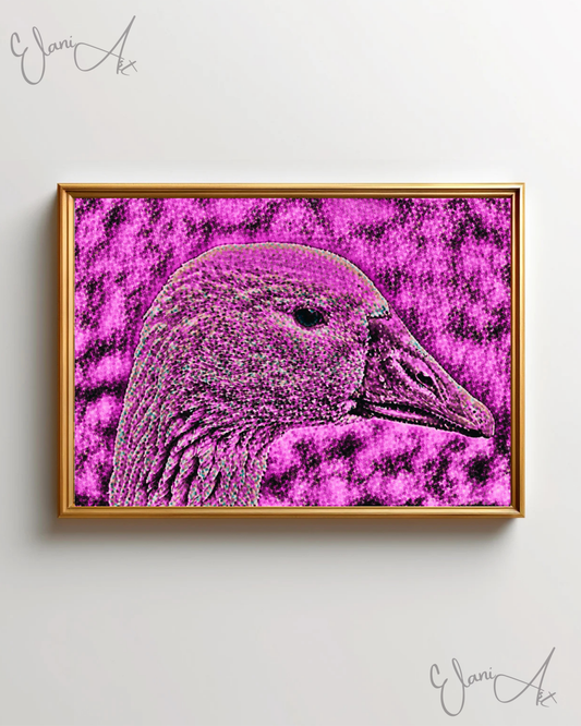 THE DUCK - An Original Vibrant Colorful Pink Duck Bird Waterfowl Feathers Close-Up Portraiture Impressionistic Artwork Print by ElaniArt