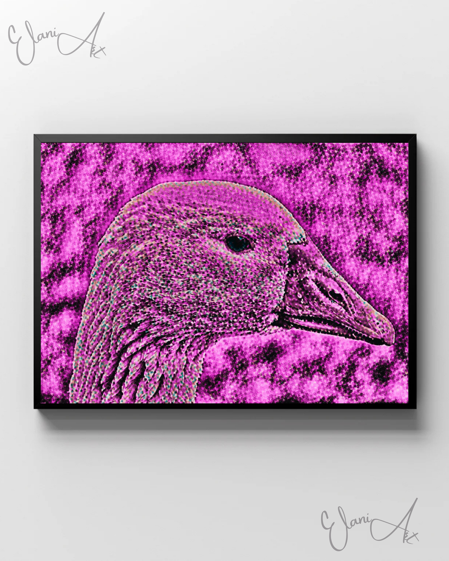 THE DUCK - An Original Vibrant Colorful Pink Duck Bird Waterfowl Feathers Close-Up Portraiture Impressionistic Artwork Print by ElaniArt